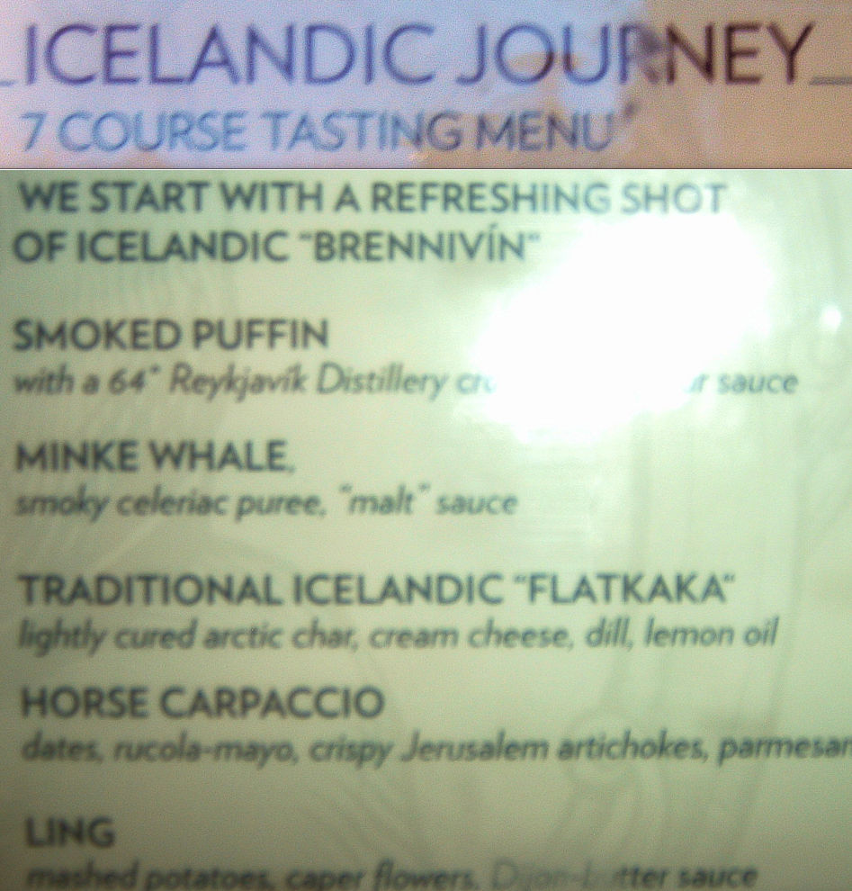 Menu: Puffin, Whale